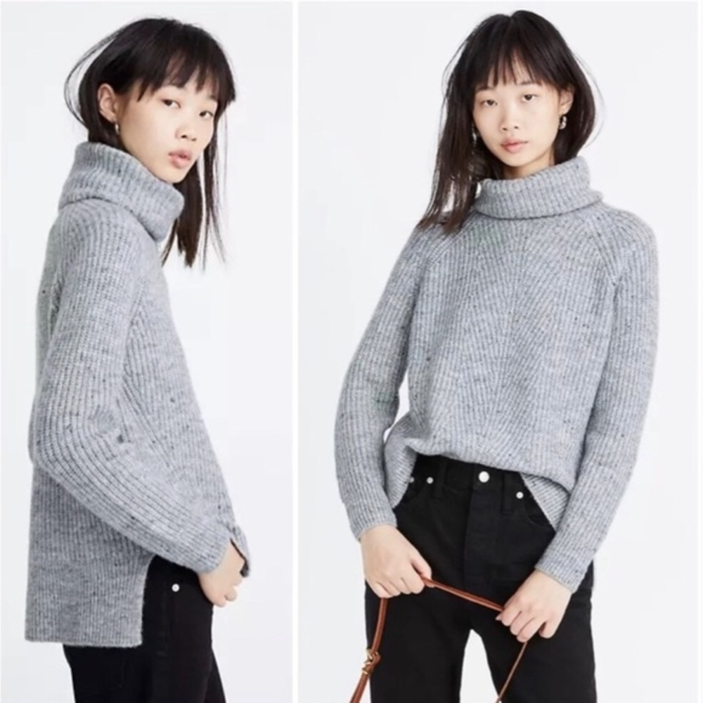 Madewell Gray Ribbed Wool Blend Turtleneck Sweater